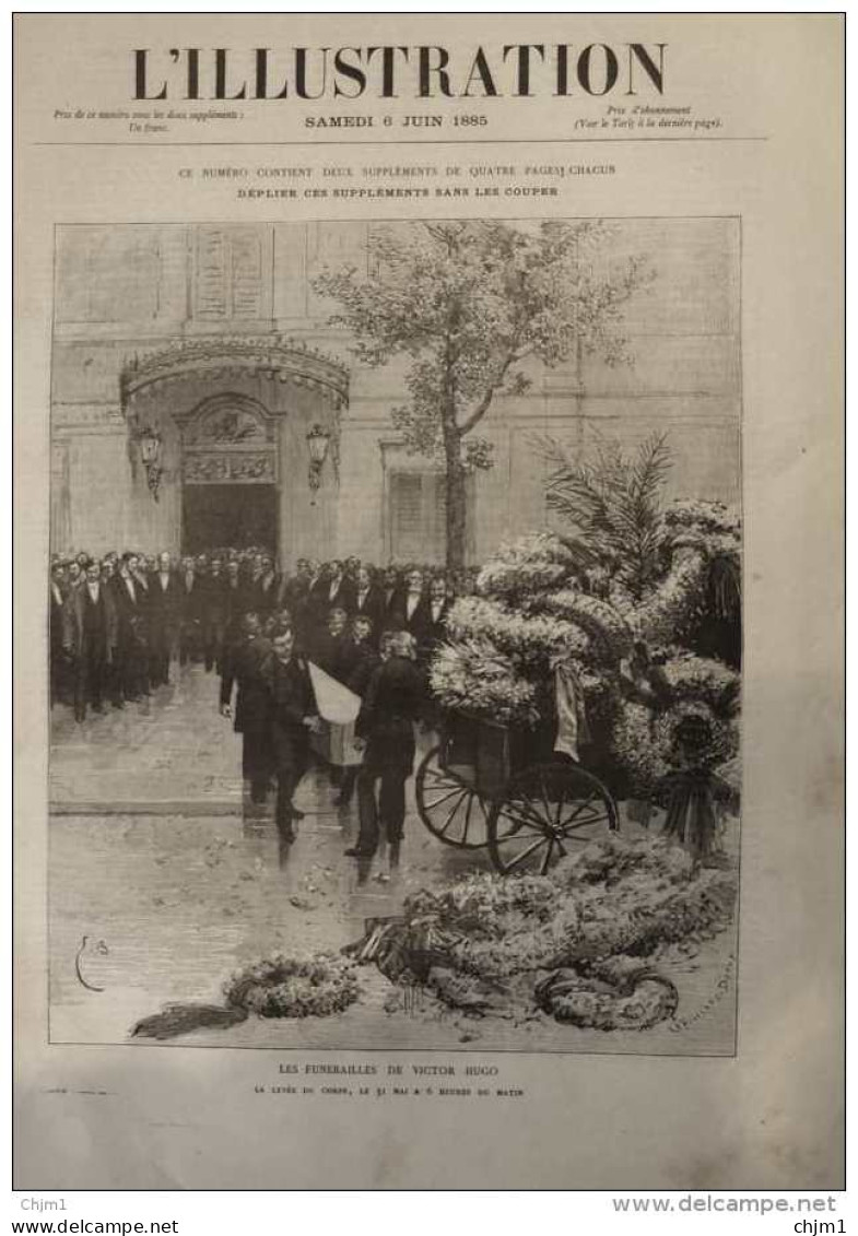 Les Funérailles De Victor Hugo - La Levée Du Corps - Page Original  1885 - Historische Dokumente
