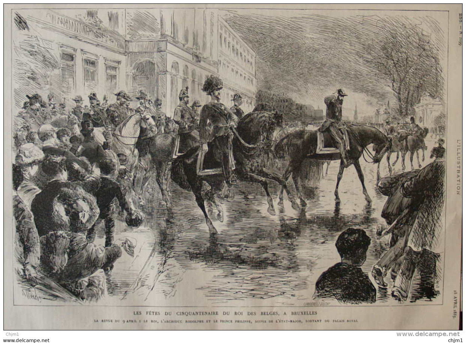 Les Fêtes De Cinquantenaire Du Roi Des Belges à Bruxelles - Le Roi, L'archiduc Rodolphe - Page Original 1885 - Historische Dokumente