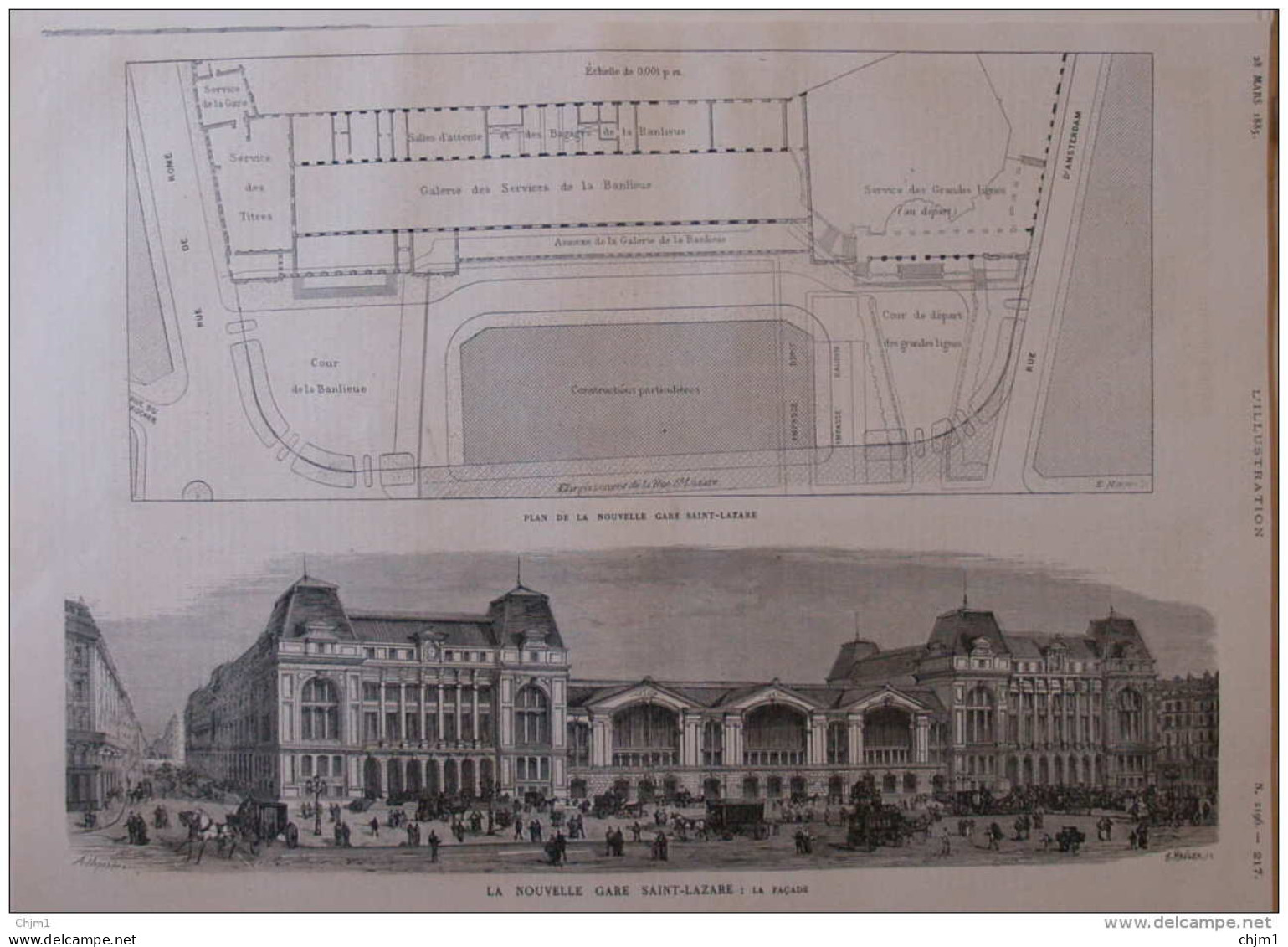 La Nouvelle Gare De Saint-Lazare - La Facade - Page Original 1885 - Documents Historiques