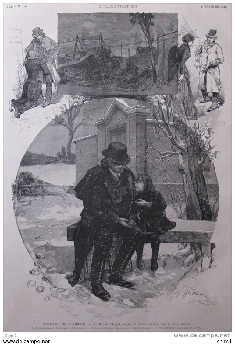 Théâtre De L'Ambigu - "Le Roi De L'Argent", Drame Par M. Paul Milliet - Page Original - 1885 - Historische Dokumente