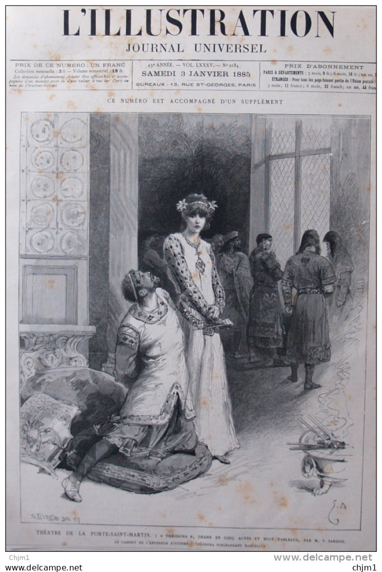 Théâtre De La Porte-Saint-Martin - "Théodora", Drame Par M. V.Sardou - Page Original - 1885 - Documents Historiques