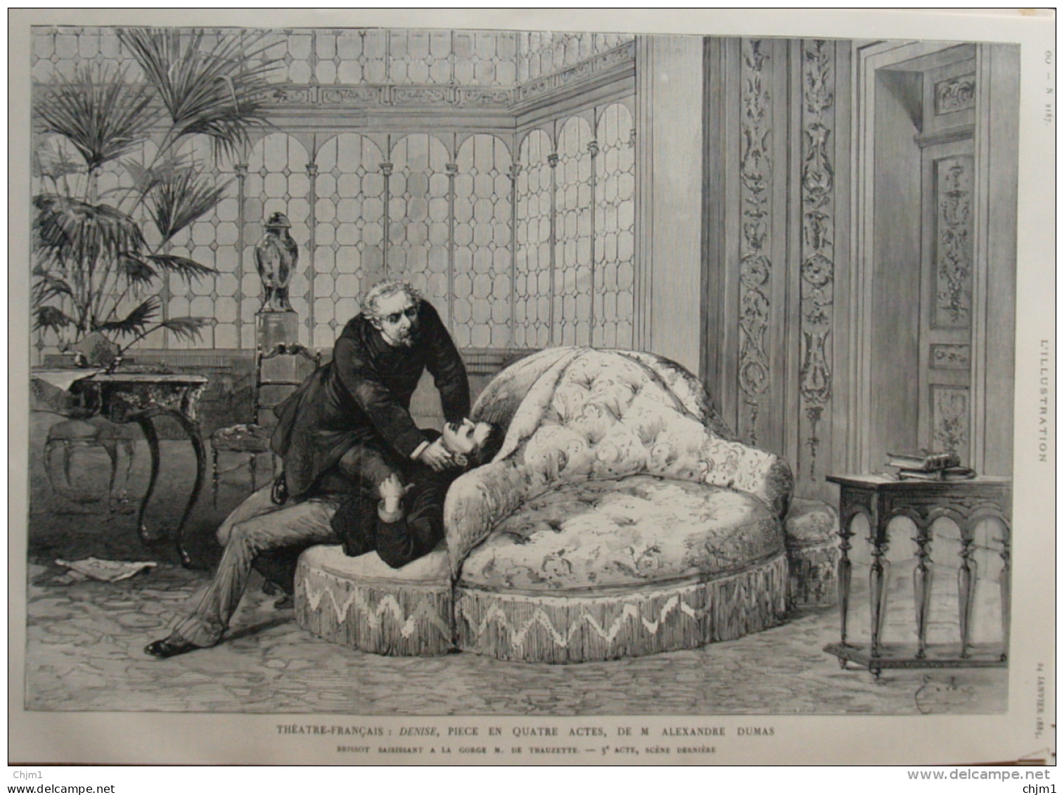 Théâtre Francais - "Denise", Pièce De M. Alexandre Dumas - Page Original - 1885 - Historische Dokumente
