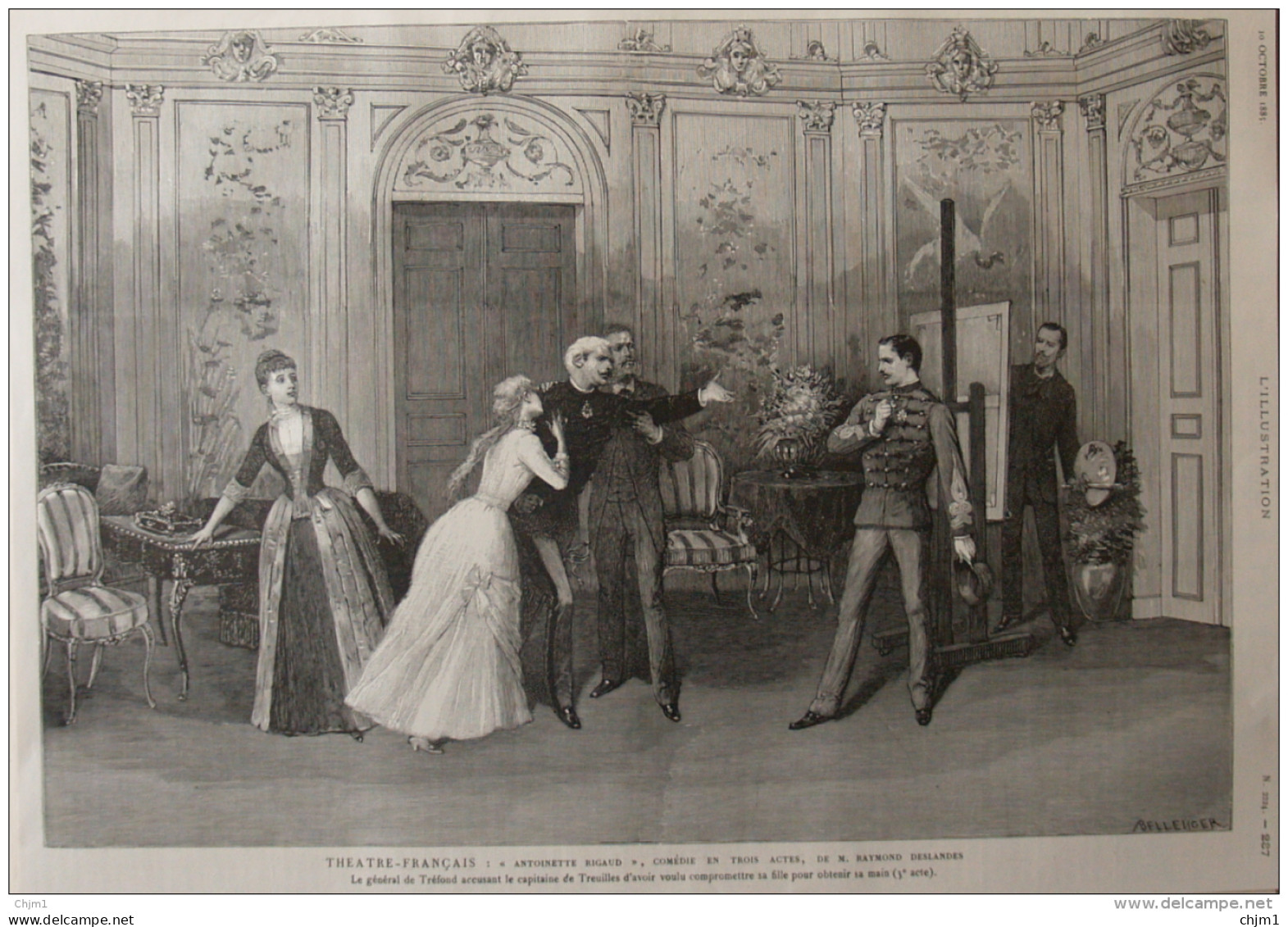 Théâtre Francais - "Antoinette Rigaud", Comédie De M. Raymond Deslandes - Page Original - 1885 - Historical Documents