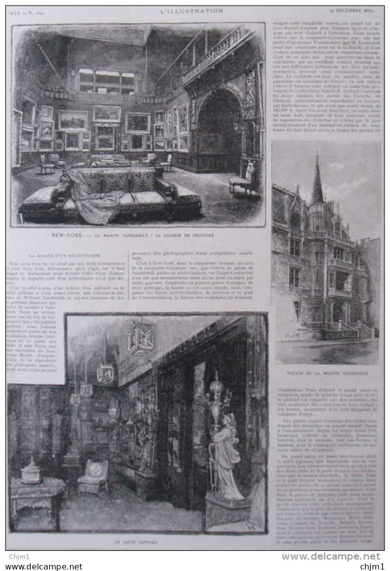 New York - La Maison D'un Billionaire - La Maison Vanderbilt - Page Original - 1885 - Documents Historiques