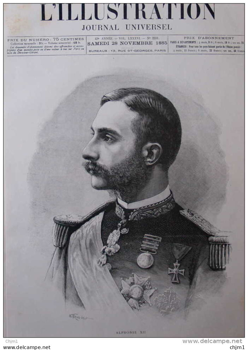 Roi Alphonse XII - Page Original - 1885 - Documents Historiques