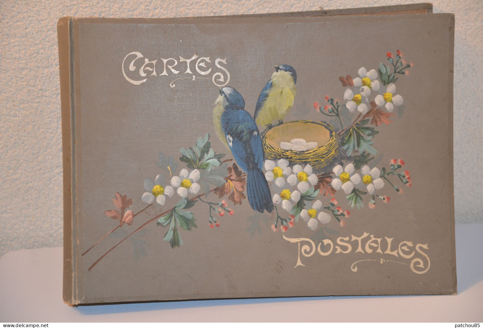 Album Ancien Vide Pour Cartes Postales Anciennes Couverture Avec Décor 2 Oiseaux Avec Nid - Álbumes, Forros Y Hojas