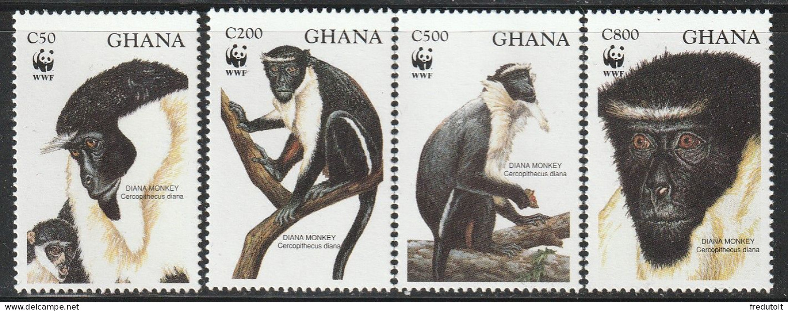 GHANA - N°1576/9 ** (1994) WWF : Singe - Ghana (1957-...)