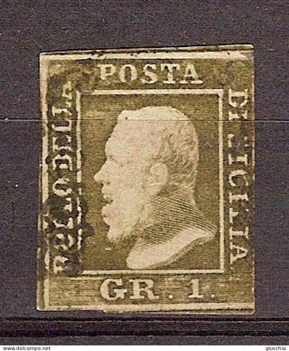 (Fb).Italia.A.Stati.Sicilia.1859.-1gr Verde Oliva Grigiastro,usato (14-24) - Sicile