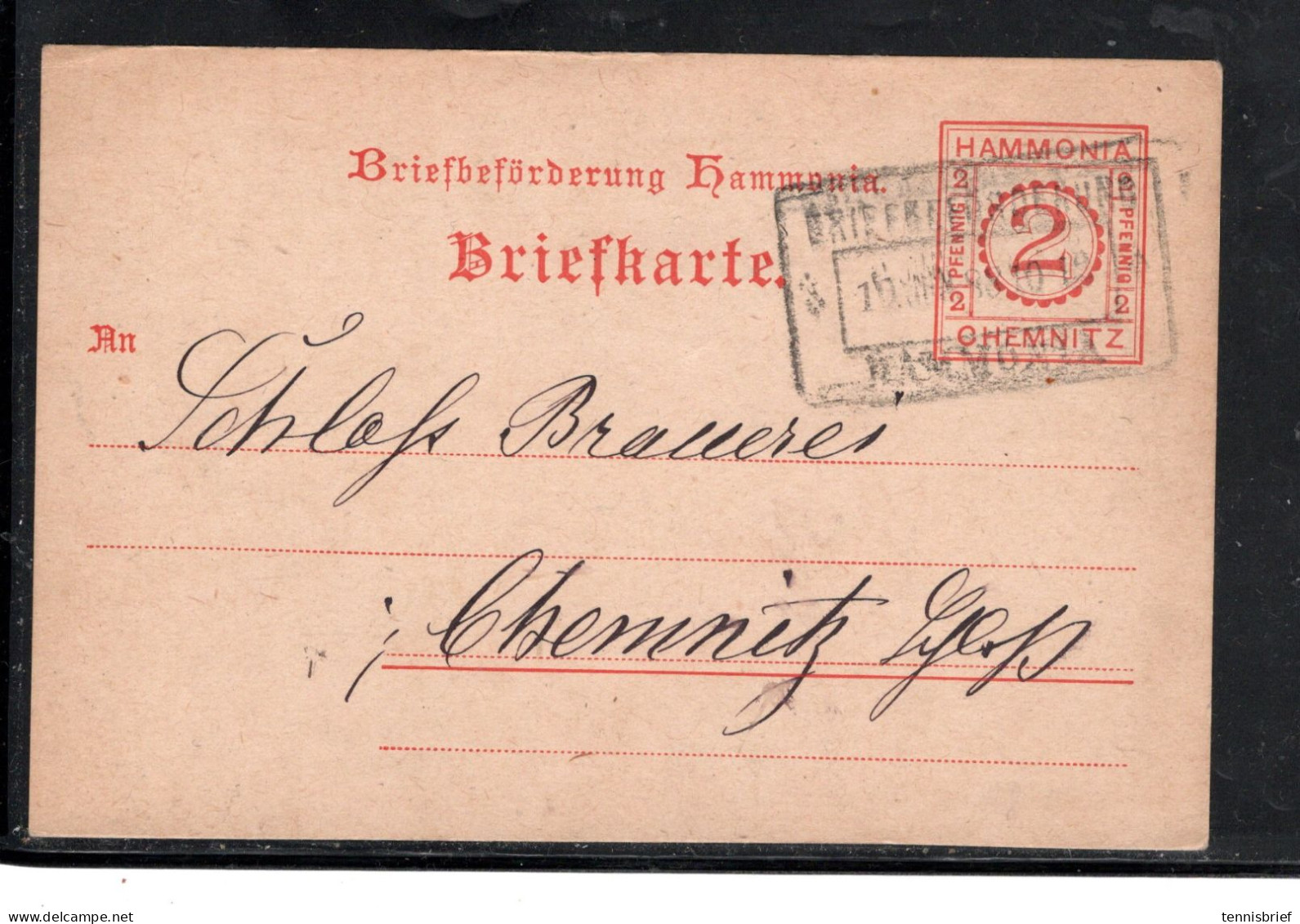 Privatpost , " CHEMNITZ "  ,2 Pfg. GSK Rot , Bedarf, Klar Gest. " HAMMONIA-BRIEFB. 9. Juni  88 " - Privatpost