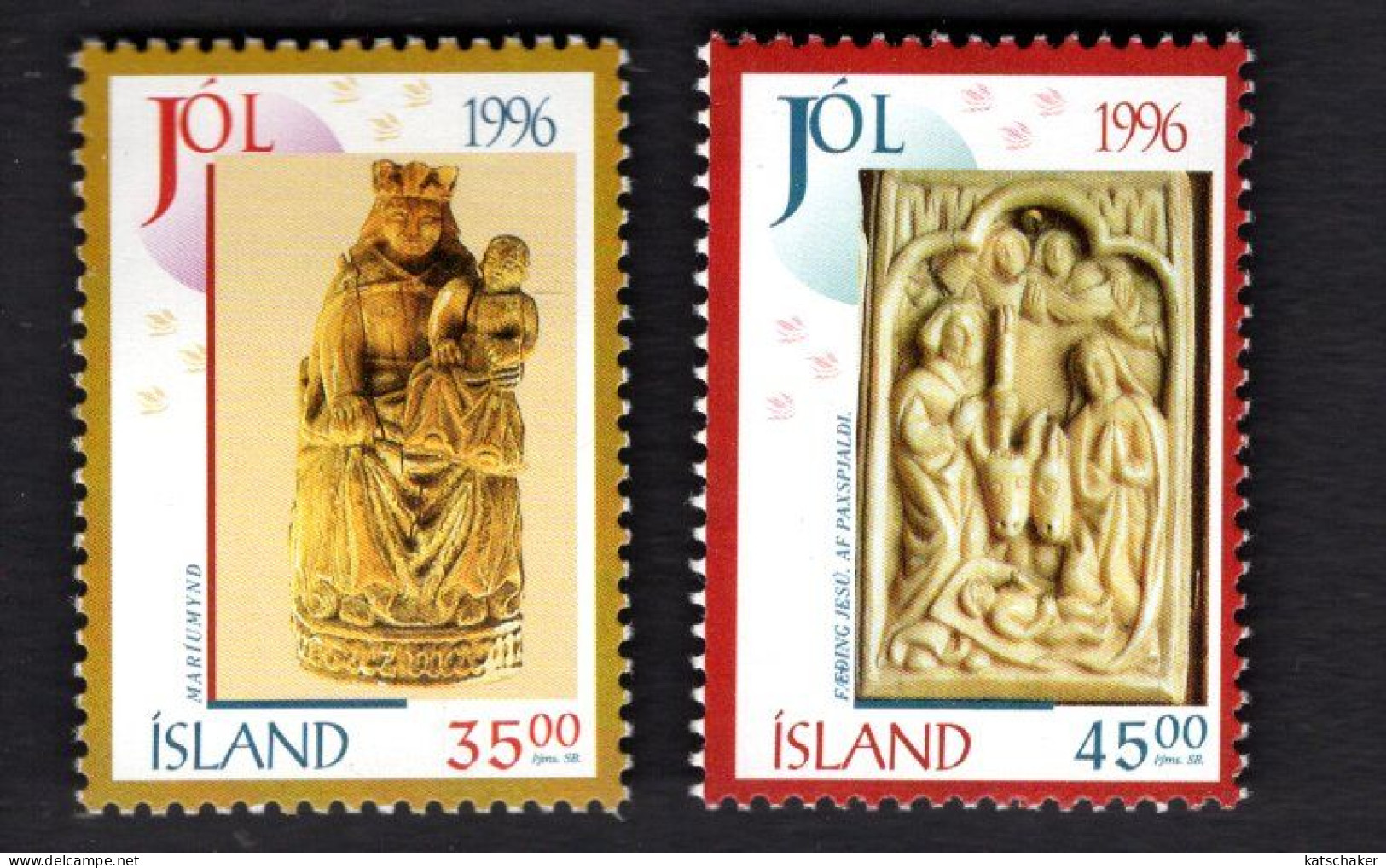 2022474959 1996 SCOTT 832 833 (XX)  POSTFRIS MINT NEVER HINGED - CHRISTMAS - ARTIFACTS FROM NATL MUSEUM OF ICELAND - Unused Stamps