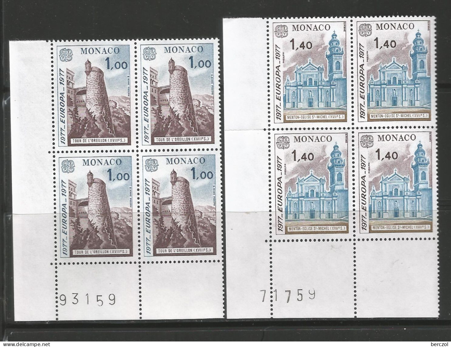 MONACO ANNEE 1977 N°1101, 1102 NEUFS** MNH EN BLOCS DE 4 EXEMPLAIRES COTE 26,00€ - Unused Stamps