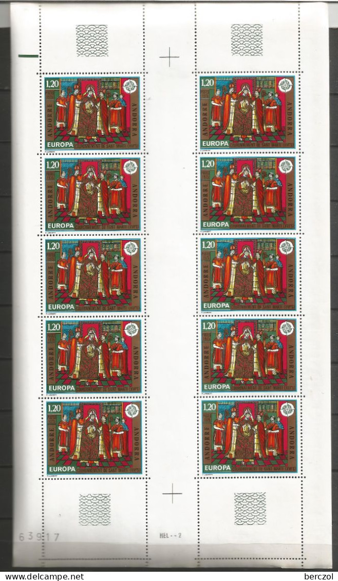 ANDORRE ANNEE 1975 N°244 NEUFS** MNH BLOC DE 10 EX TB COTE 100,00 € - Unused Stamps