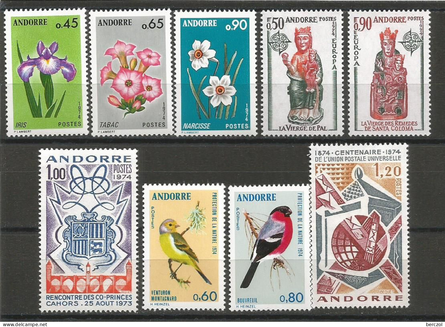 ANDORRE ANNEE 1974 LOT DE 9 TP N°234 à 242 NEUFS** MNH TB COTE 69,20 € - Unused Stamps