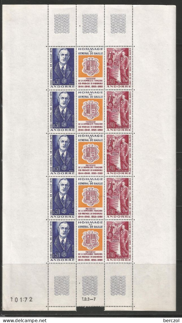 ANDORRE ANNEE 1972 N°225A BLOC DE 5 EX  NEUFS** MNH TB COTE 32,50 € - Unused Stamps
