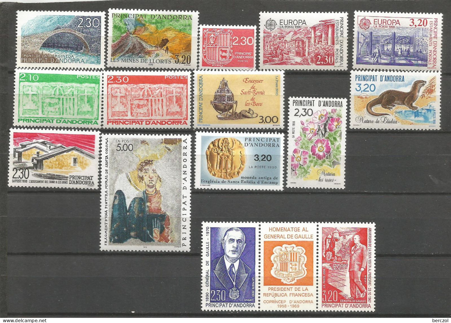 ANDORRE ANNEE 1990 LOT DE 15 TP N°385 à 399A NEUFS** MNH TB COTE 39,90 € - Unused Stamps