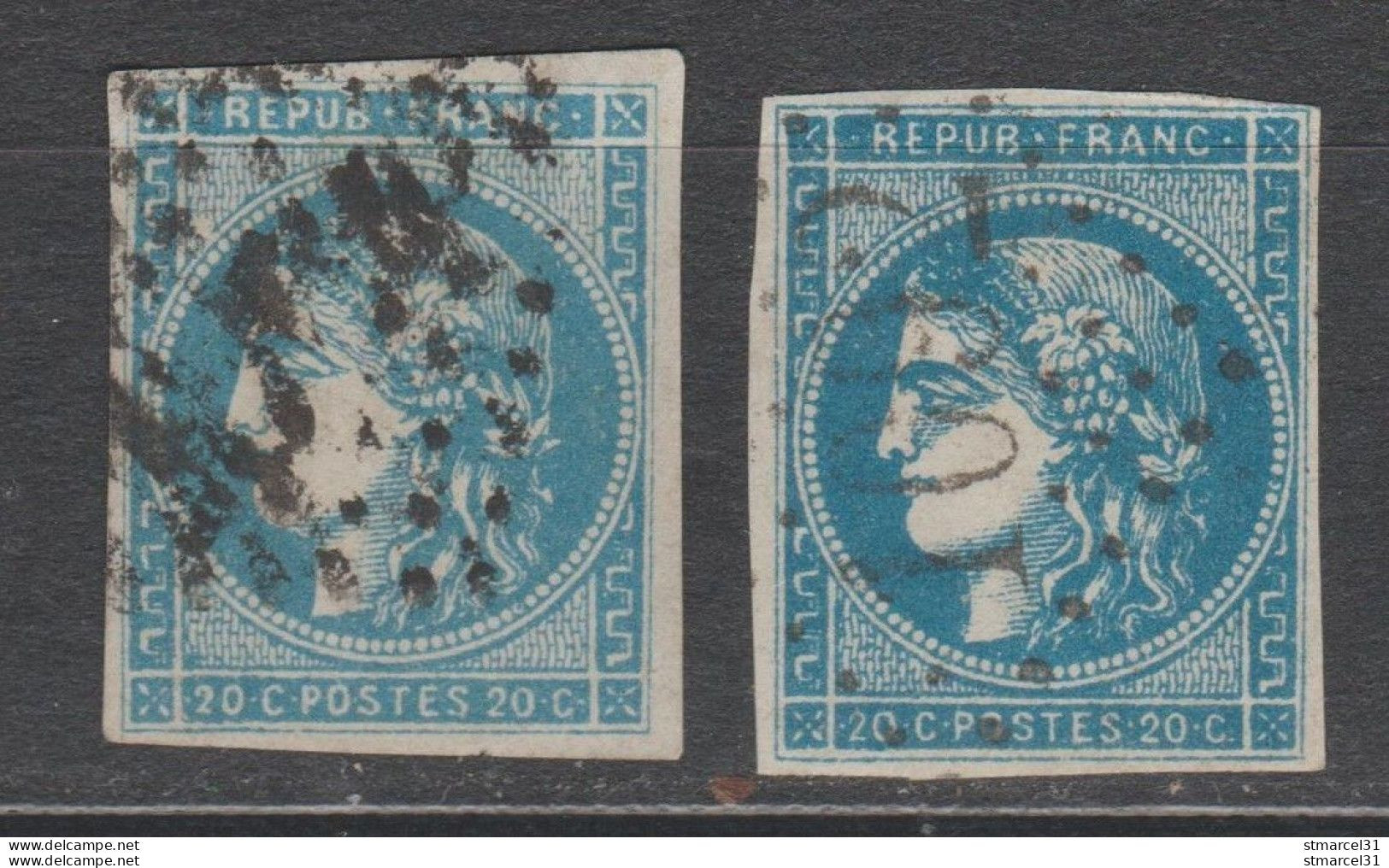 LOT 2 NUANCES "BLEU" Et "BLEU FONCE" Du N°45C TBE Cote 190€ - 1870 Bordeaux Printing