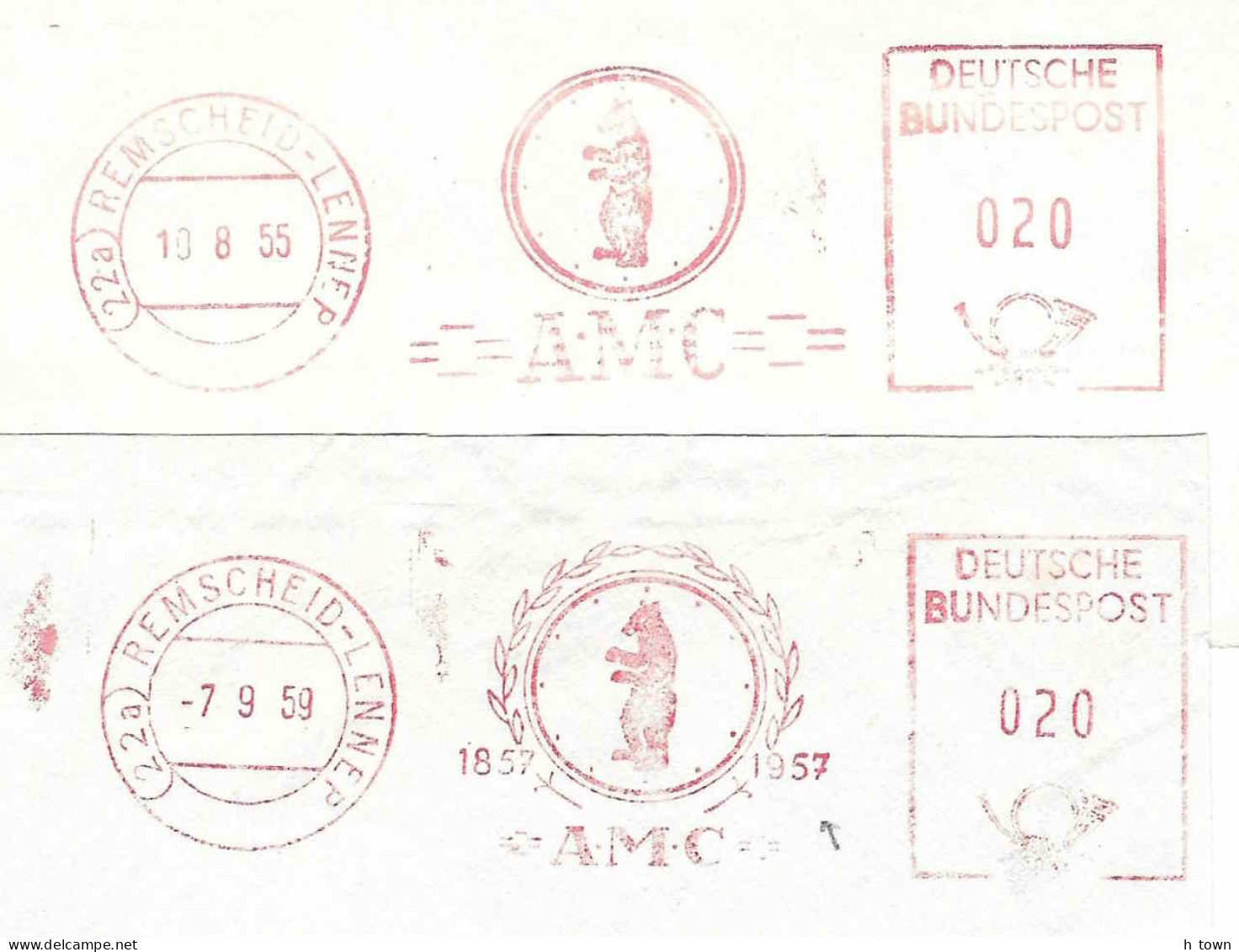 326  Ours: 2 Ema D'Allemagne, 1955/59 - Bear Meter Stamps From Remscheid-Lennep, Germany - Bären