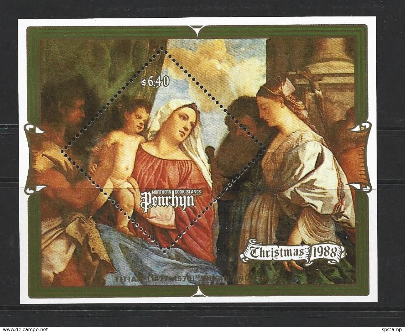 Penrhyn Island 1988 Christmas Titian Painting $6.40 Miniature Sheet  MNH - Penrhyn