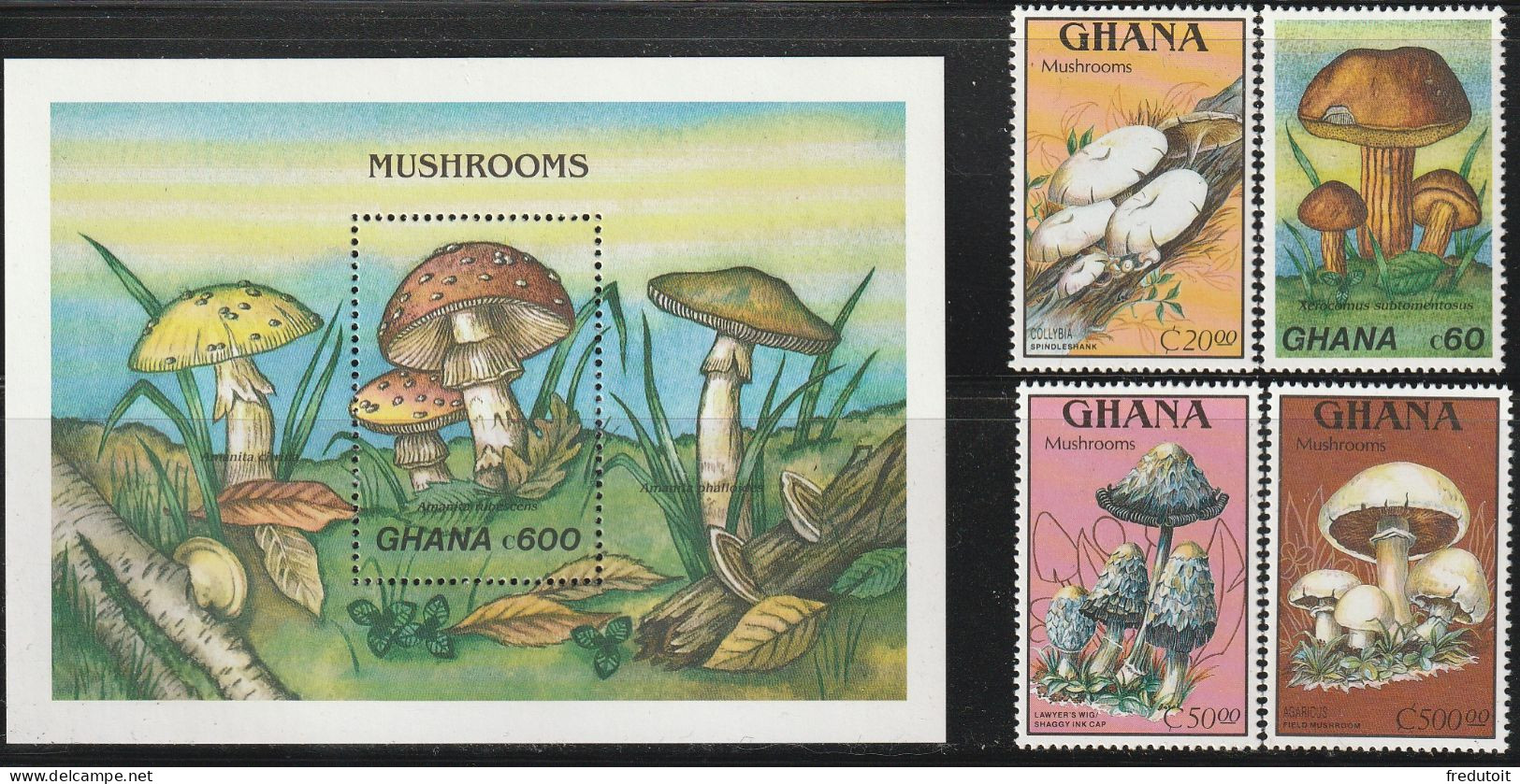 GHANA - N°1060/3+BLOC N°145 ** (1989) Champignons - Ghana (1957-...)