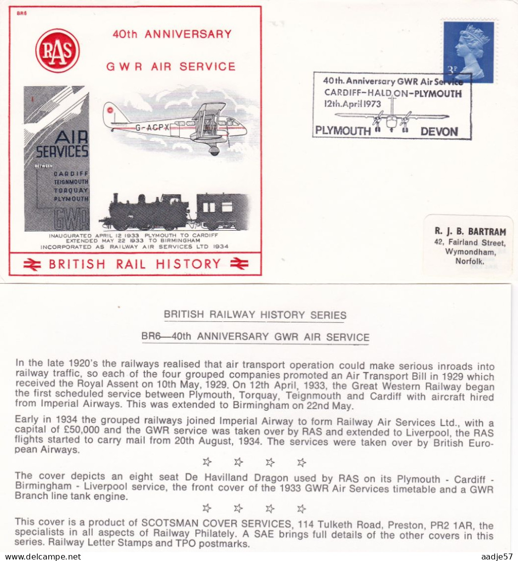 GB Engeland  1973 40th Ann GWR Air Service Cardiff - Haldon - Plymouth 12-04-1973 - Aerei