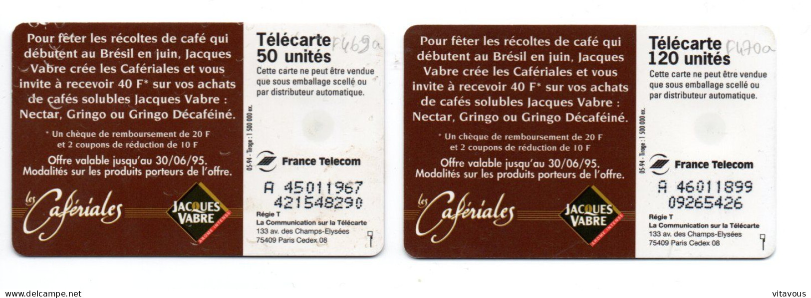 Café Jacques VABRE Les Cafériales  2 Télécartes France 50  Et 120 Unités  Telefonkarte Phonecard  (K 304) - 1994