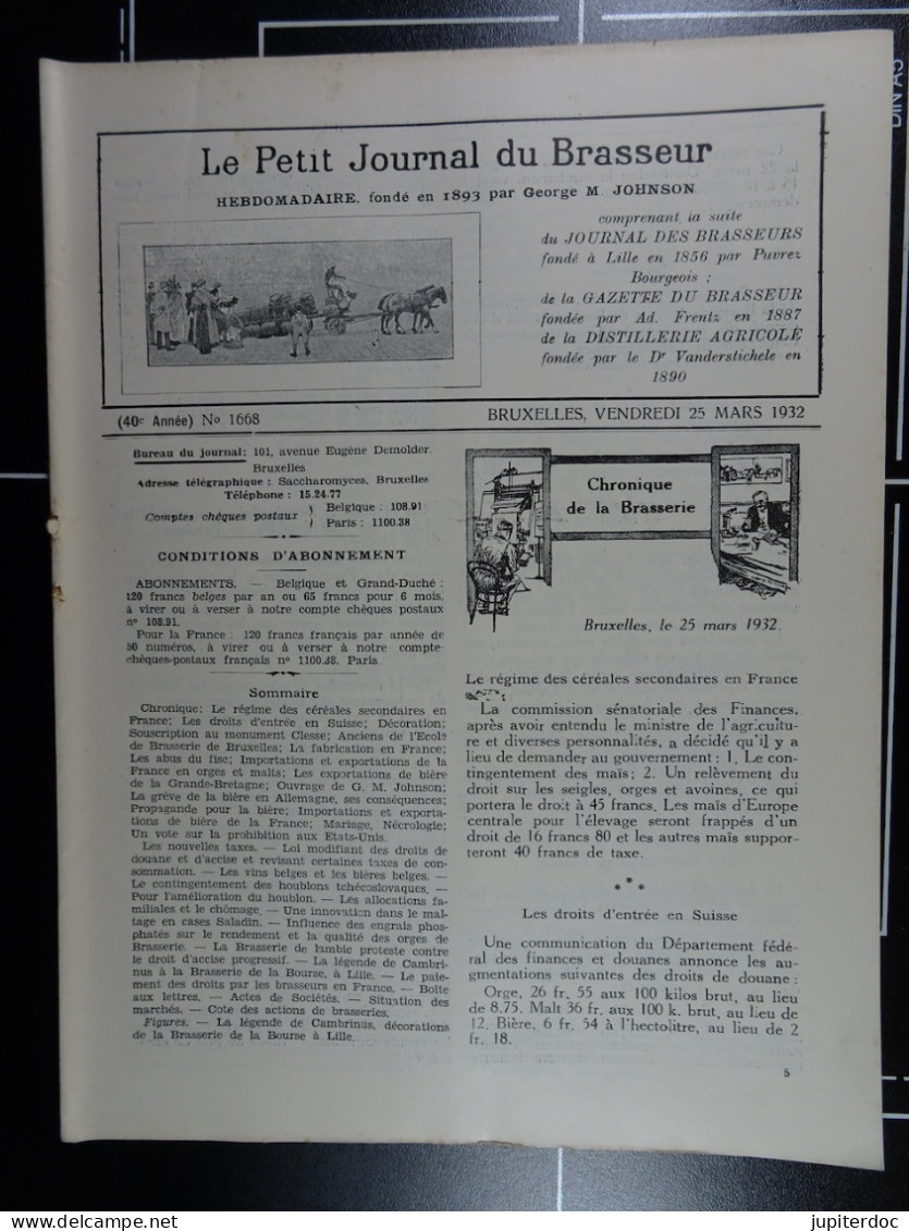 Le Petit Journal Du Brasseur N° 1668 De 1932 Pages 334 à 368 Brasserie Belgique Bières Publicité Matériel Brassage - 1900 - 1949