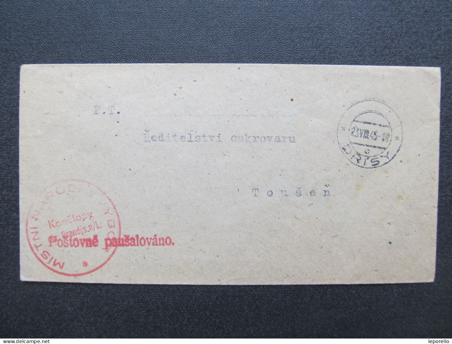 BRIEF Dřísy - Toušeň Provisorium Konětopy Brandýs N.L. 1945   /// P6764 - Lettres & Documents