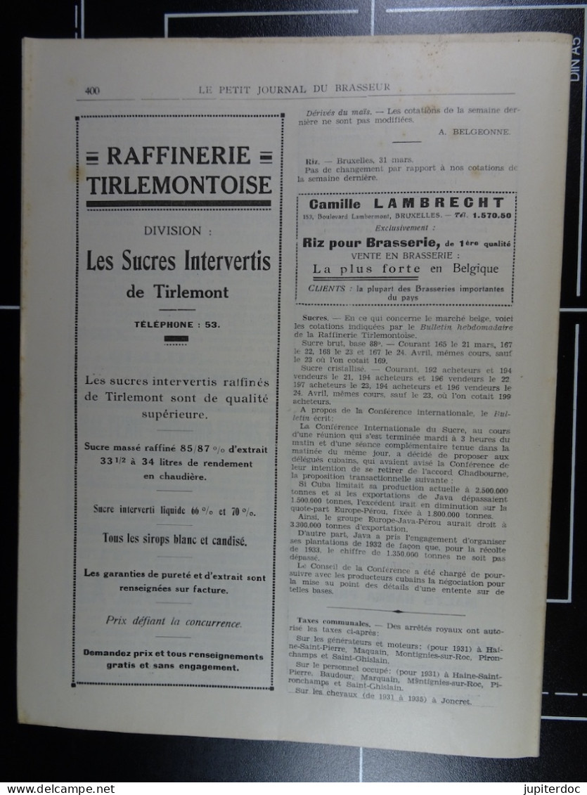 Le Petit Journal Du Brasseur N° 1669 De 1932 Pages 370 à 400 Brasserie Belgique Bières Publicité Matériel Brassage - 1900 - 1949