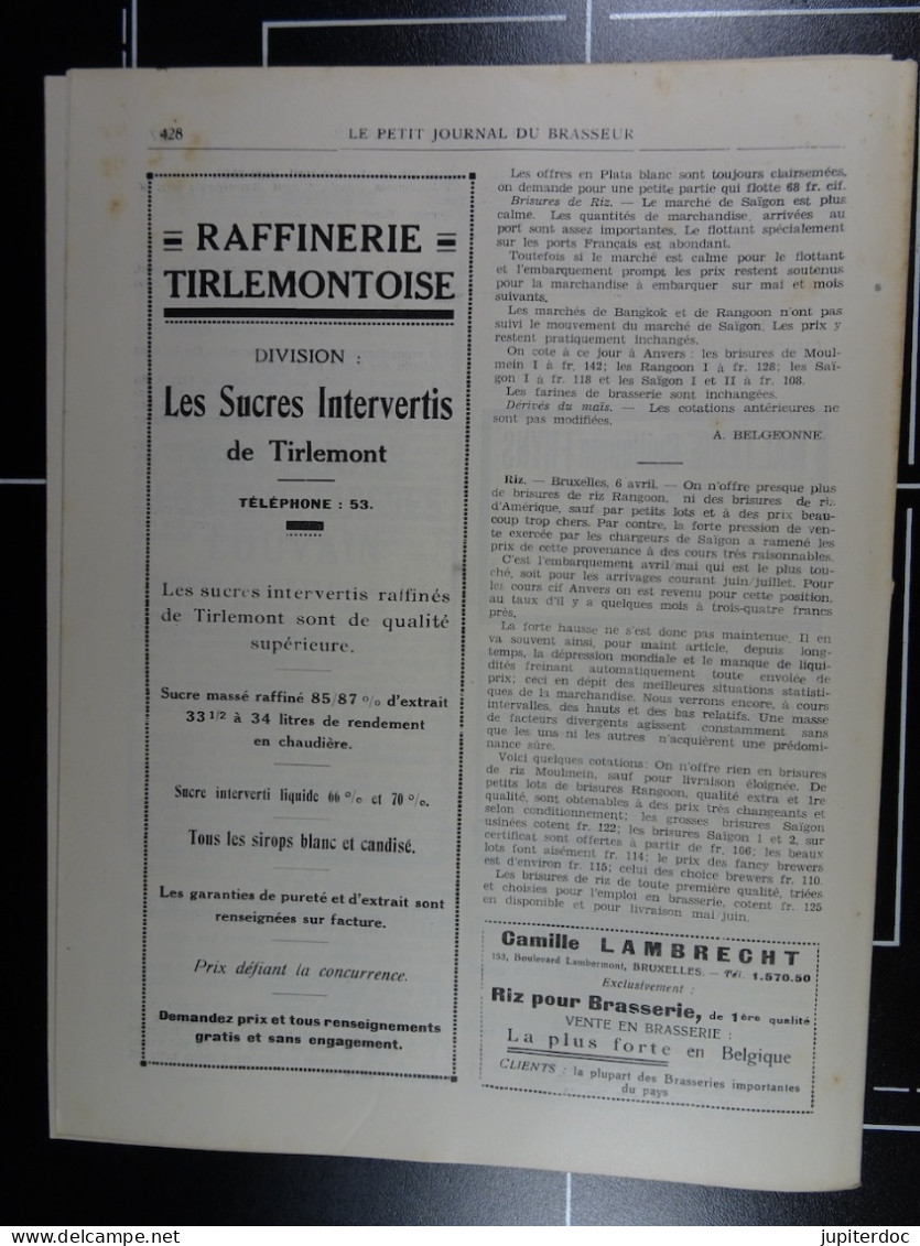 Le Petit Journal Du Brasseur N° 1670 De 1932 Pages 402 à 428 Brasserie Belgique Bières Publicité Matériel Brassage - 1900 - 1949