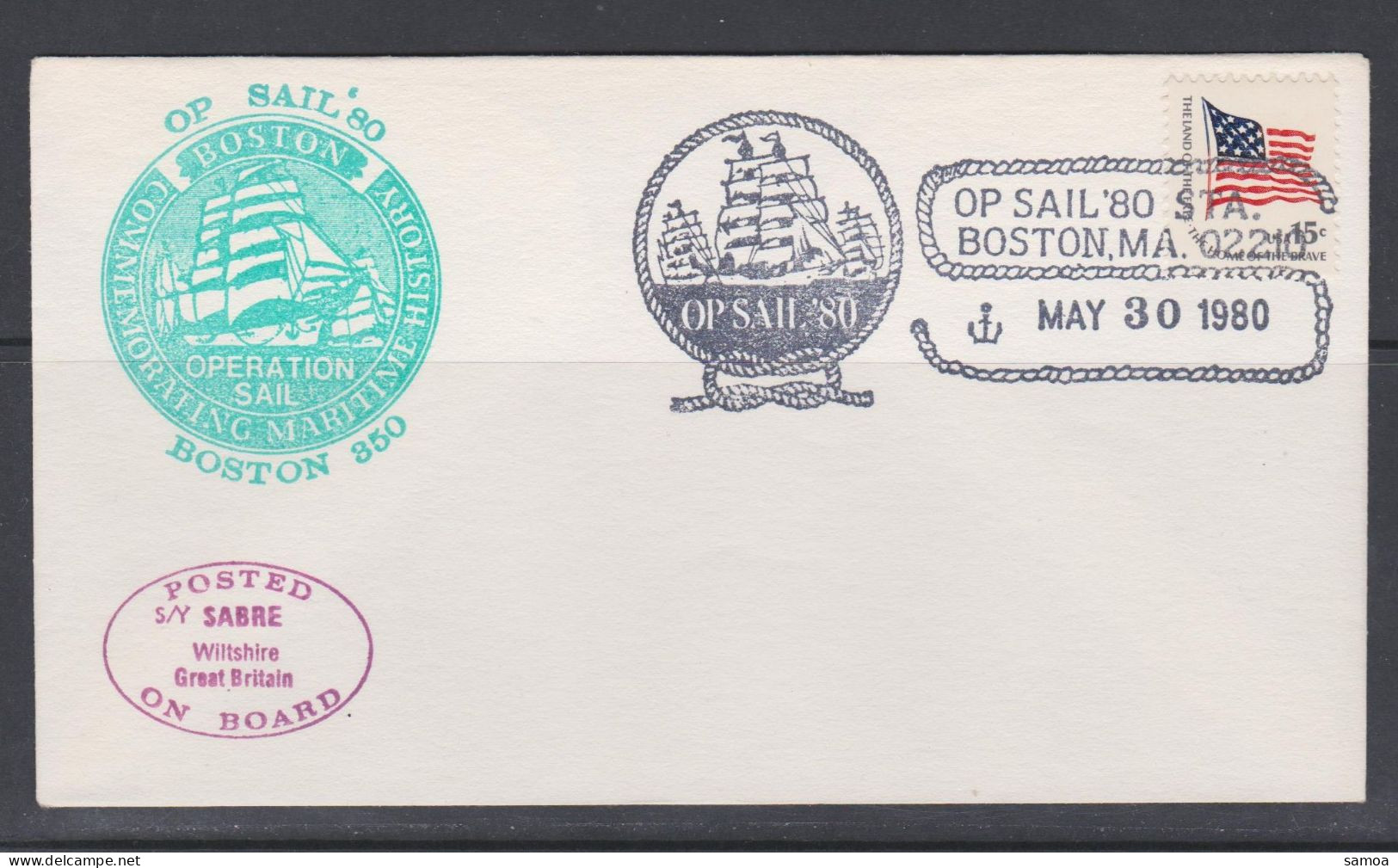 États-Unis Lettre 1980 1204 Drapeau Du Fort Mc Henry Boston Operation Sail’80 Voiliers - Briefe U. Dokumente