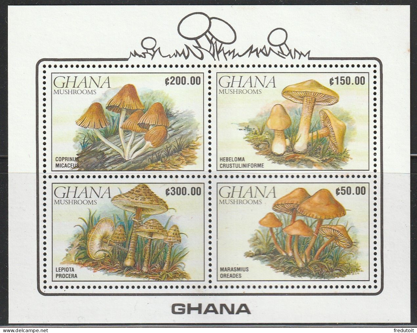 GHANA - BLOC N°158 ** (1990) Champignons - Ghana (1957-...)