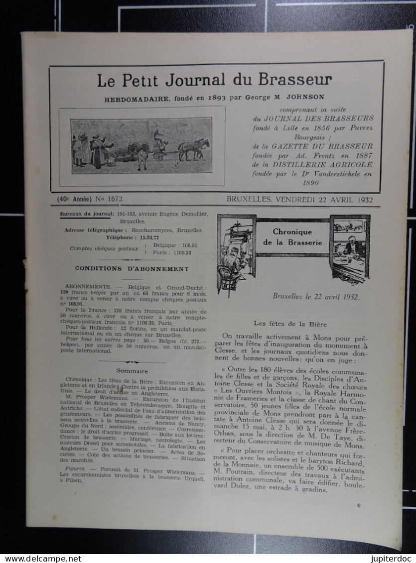 Le Petit Journal Du Brasseur N° 1672 De 1932 Pages 450 à 480 Brasserie Belgique Bières Publicité Matériel Brassage - 1900 - 1949