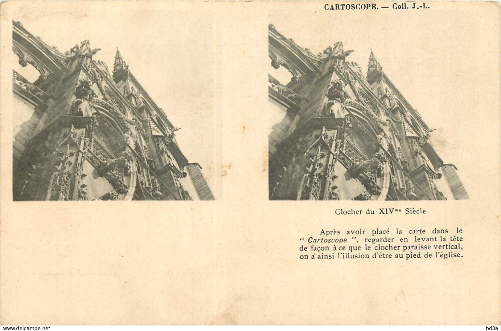 CARTE STEREOSCOPIQUE -  CLOCHER DU XIVème SIECLE  - CARTOSCOPE - COLL J.L. - Stereoscope Cards