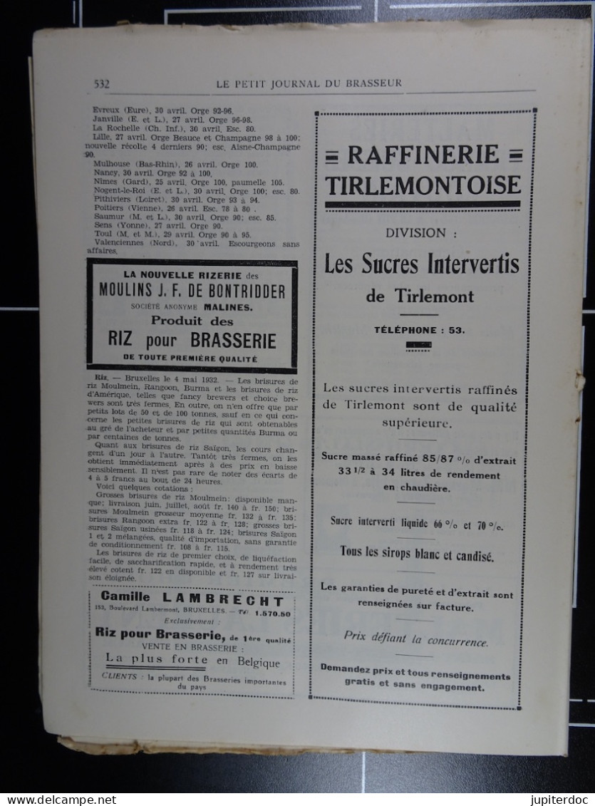 Le Petit Journal Du Brasseur N° 1674 De 1932 Pages 514 à 532 Brasserie Belgique Bières Publicité Matériel Brassage - 1900 - 1949