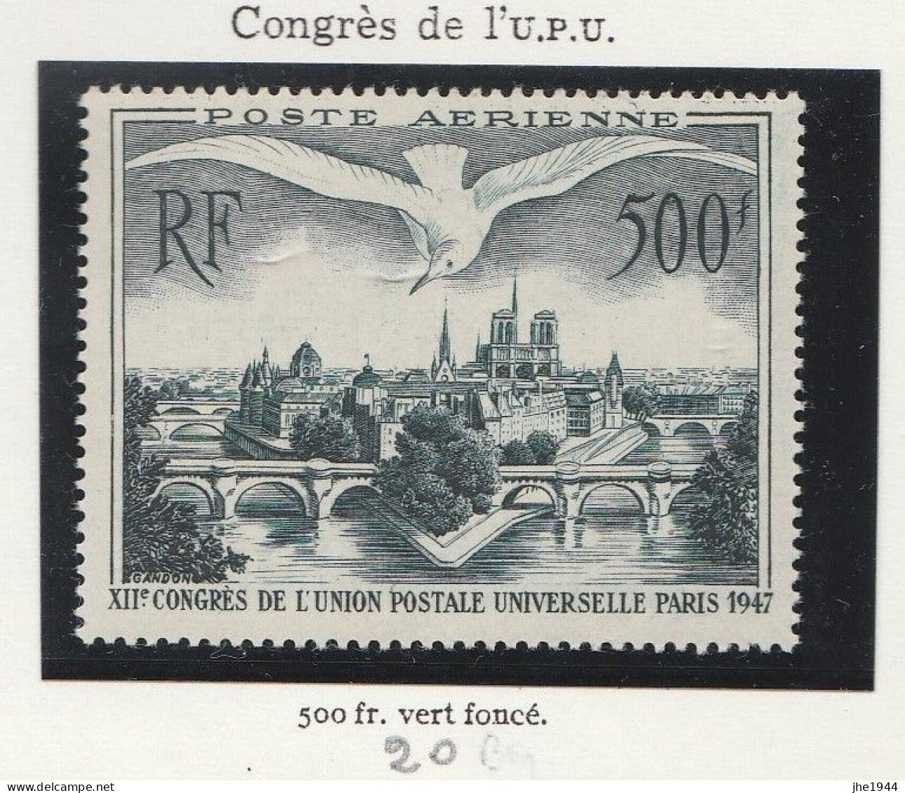 France Poste Aerienne N° 20 ** Congres UPU Paris - 1927-1959 Neufs