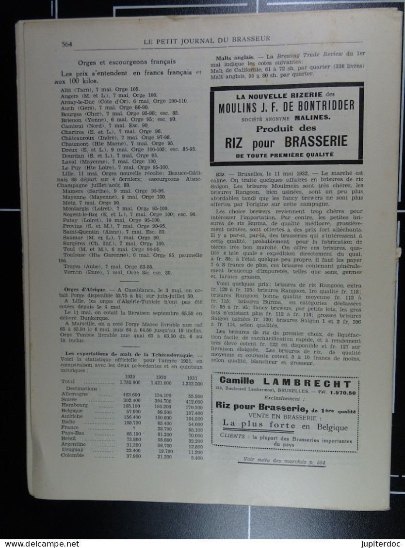 Le Petit Journal Du Brasseur N° 1675 De 1932 Pages 534 à 564 Brasserie Belgique Bières Publicité Matériel Brassage - 1900 - 1949