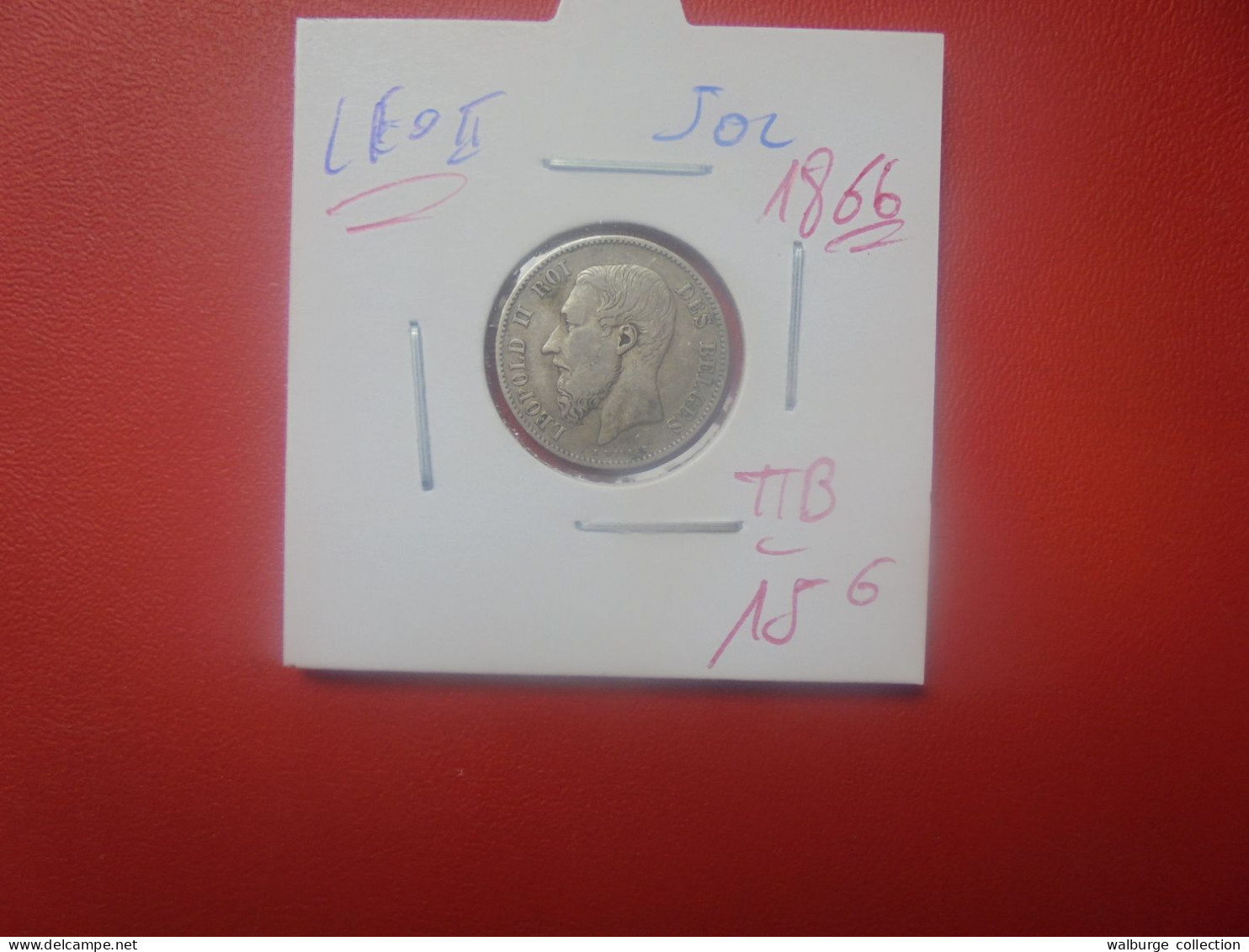 Léopold II. 50 Centimes 1866 ARGENT JOLI TTB (A.1) - 50 Cent