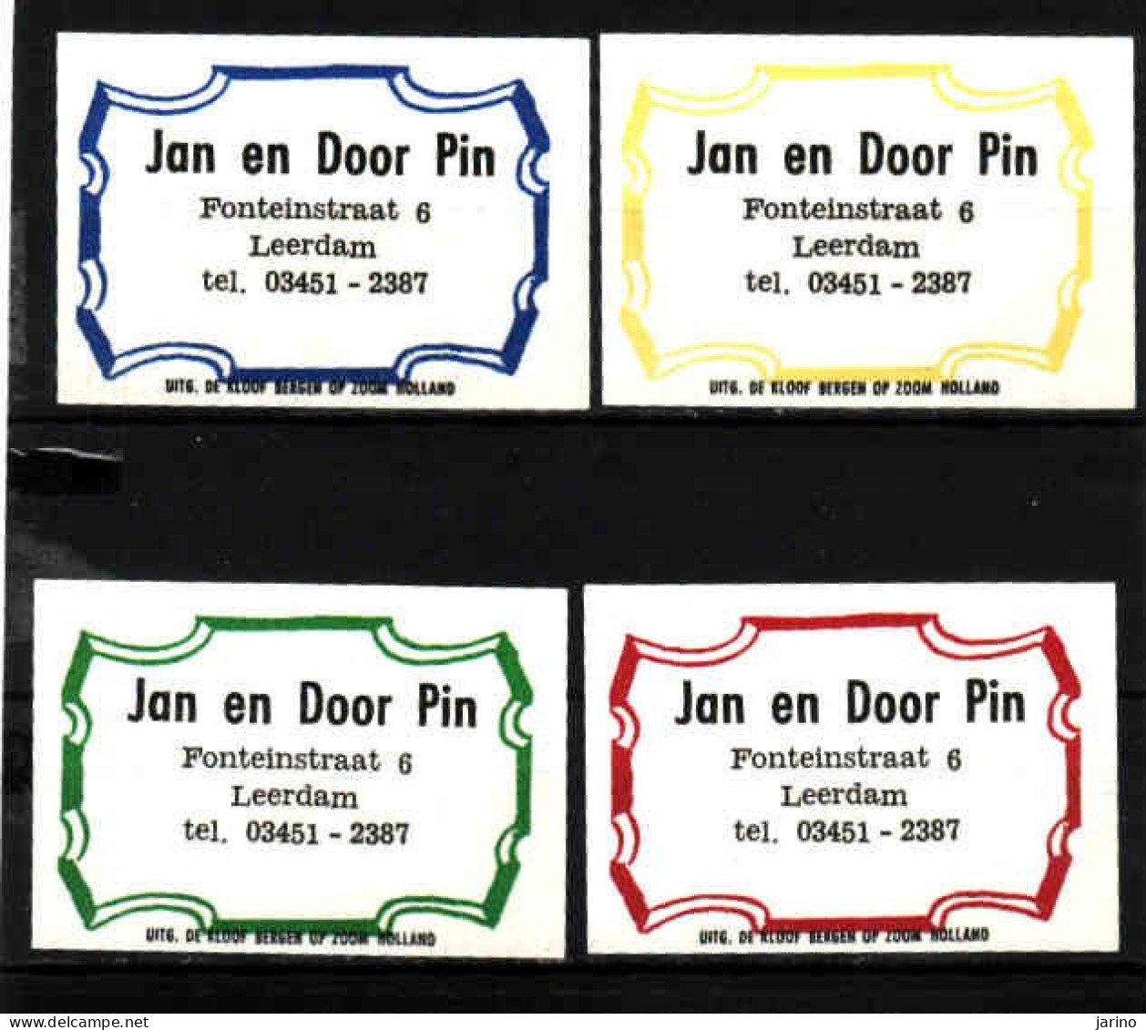 4 Dutch Matchbox Labels, LEERDAM - Utrecht, Jan En Door Pin, Holland, Netherlands - Matchbox Labels