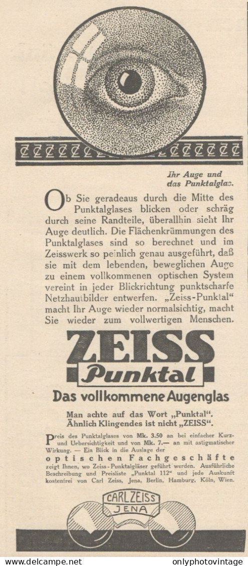 ZEISS Punktal - Pubblicità D'epoca - 1927 Old Advertising - Advertising
