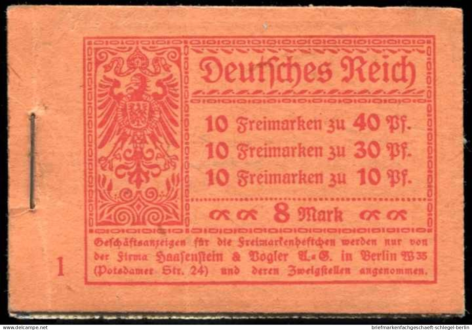 Deutsches Reich, 1921, MH 14.1 A, Postfrisch - Postzegelboekjes