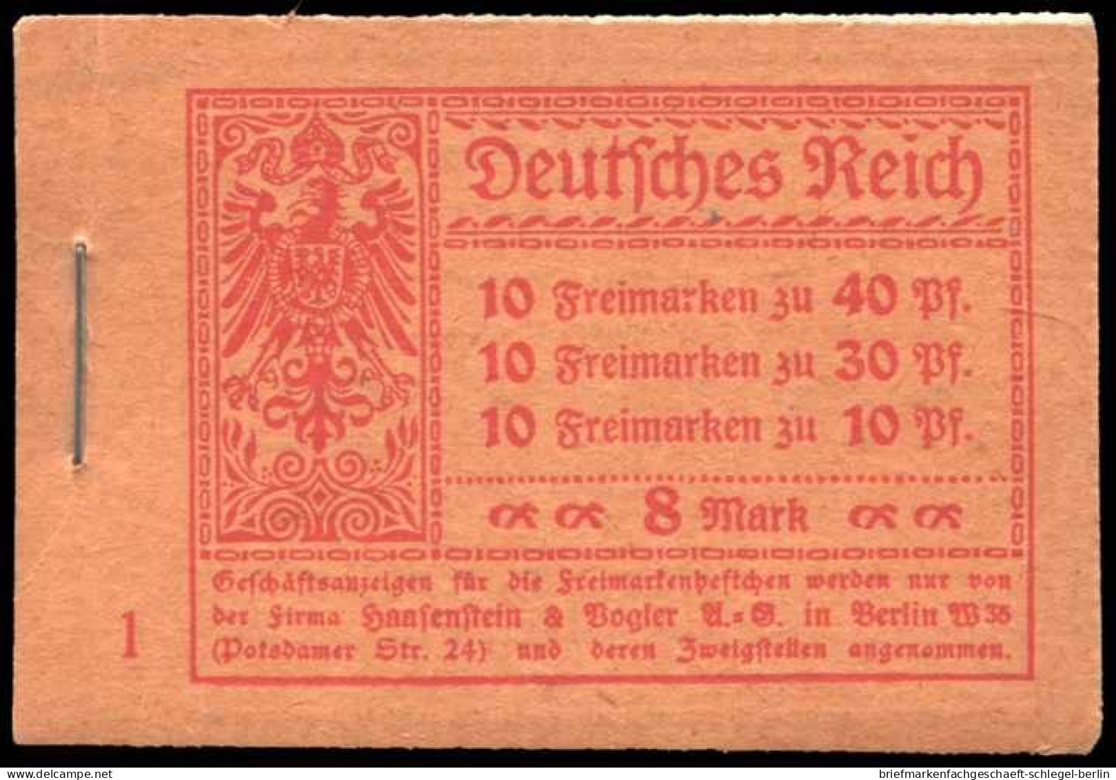 Deutsches Reich, 1921, MH 14.1 A, Postfrisch - Markenheftchen