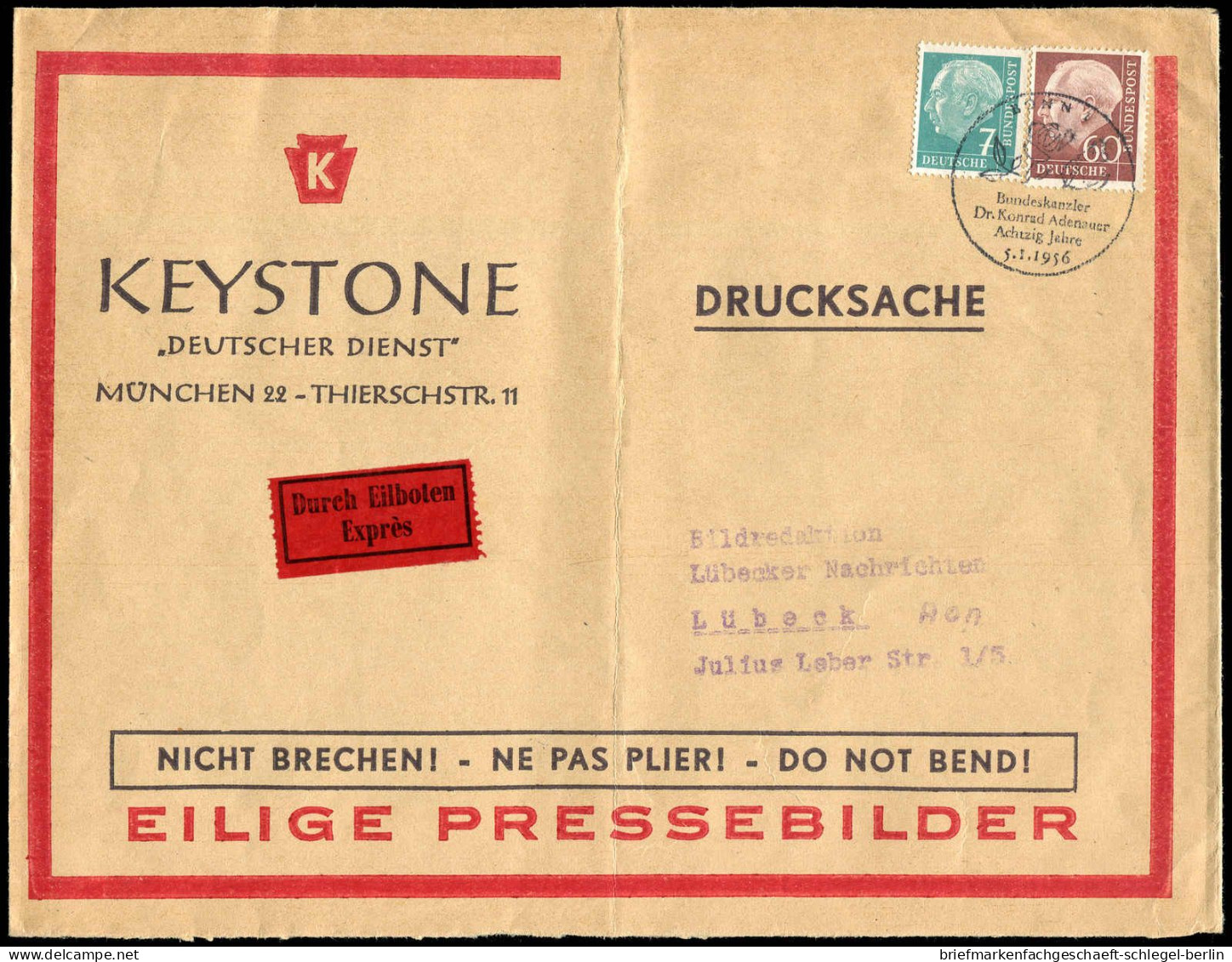 Bundesrepublik Deutschland, 1956, 181,190, Brief - Sonstige & Ohne Zuordnung