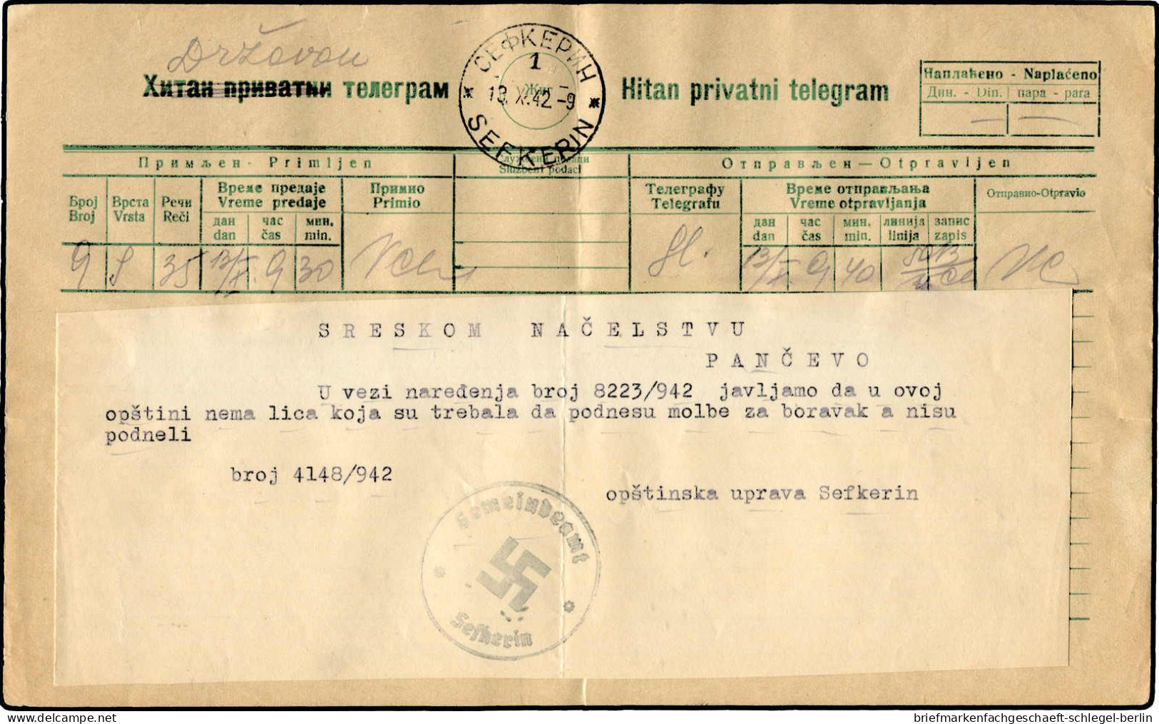 Deutsche Besetz.II.WK Serbien, 1942, Brief - Besetzungen 1938-45