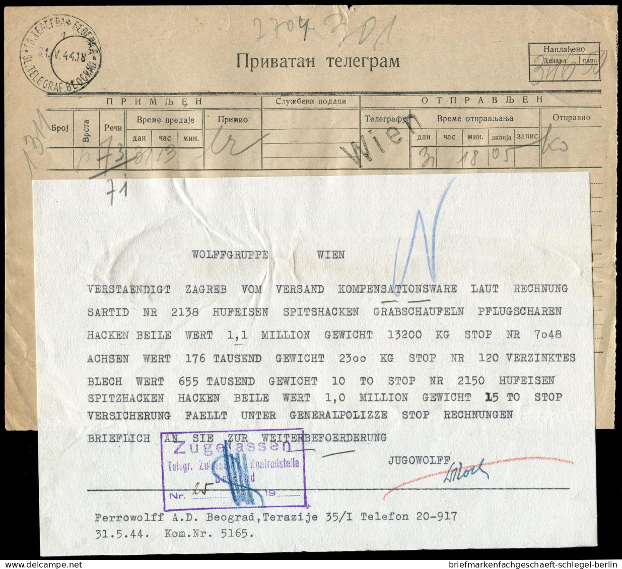 Deutsche Besetz.II.WK Serbien, 1944, Brief - Ocupación 1938 – 45