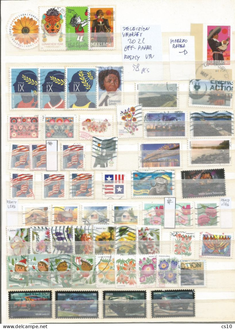USA Selection 2022 Yearset # 58 Pcs OFF-Paper Mostly VFU Incl. Coil #, Micro USPS, Presorted & NPO REALLY USED - Kilowaar (max. 999 Zegels)