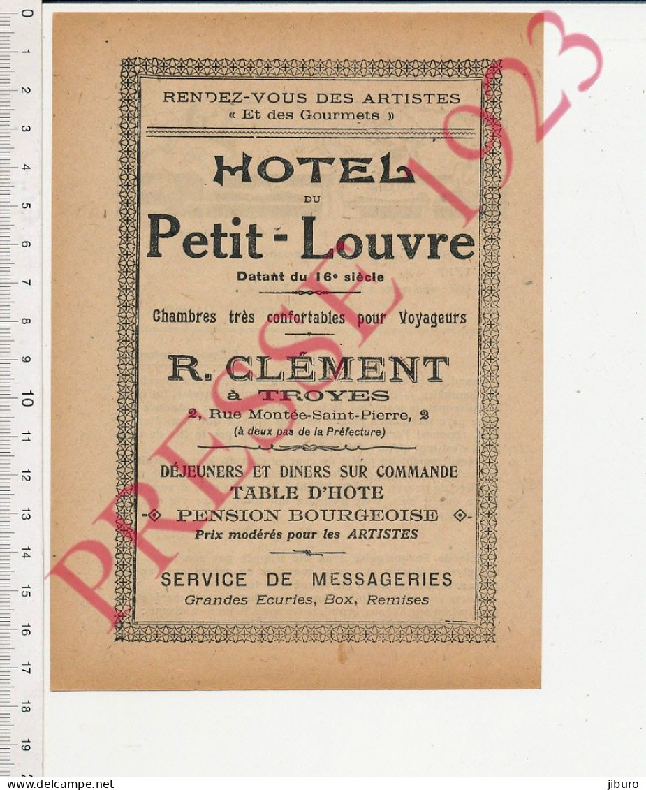 Doc1923 Hôtel Du Petit-Louvre Rue Montée-Saint-Pierre Troyes + Dessin Viardot Crosse En L'air Antimilitariste + Fléchier - Non Classés