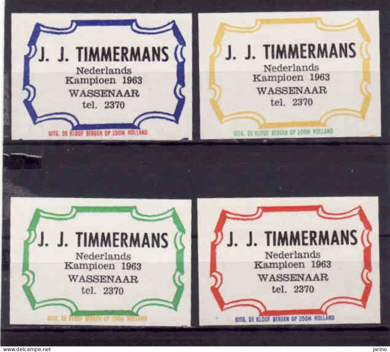 4 Dutch Matchbox Labels, Wassenaar - South Holland, J. J. Timmermans, Holland, Netherlands - Luciferdozen - Etiketten