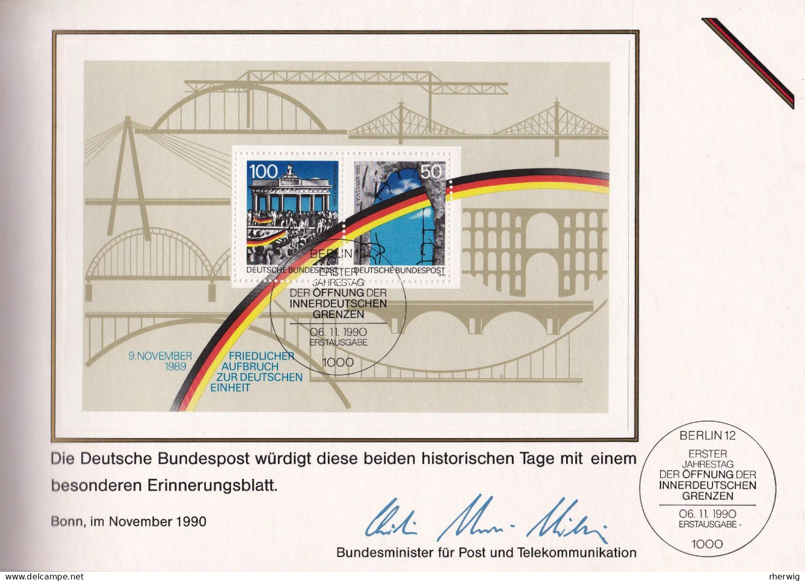 BRD, 1990, 4-seitiges Gedenkfaltblatt "Einigkeit Und Recht Und Freiheit" Mit Marken Nr. 1477-1478 Und Block 22 - Covers & Documents