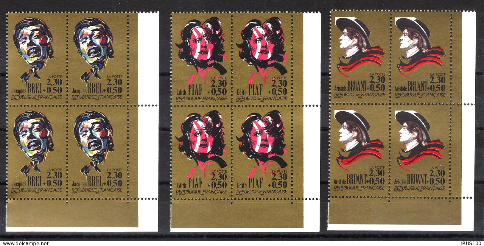 BLOCS DE 4 - COINS DE FEUILLE -1990 ** MNH - PERSONNAGES CÉLÈBRES - CHANTEURS  - Neufs