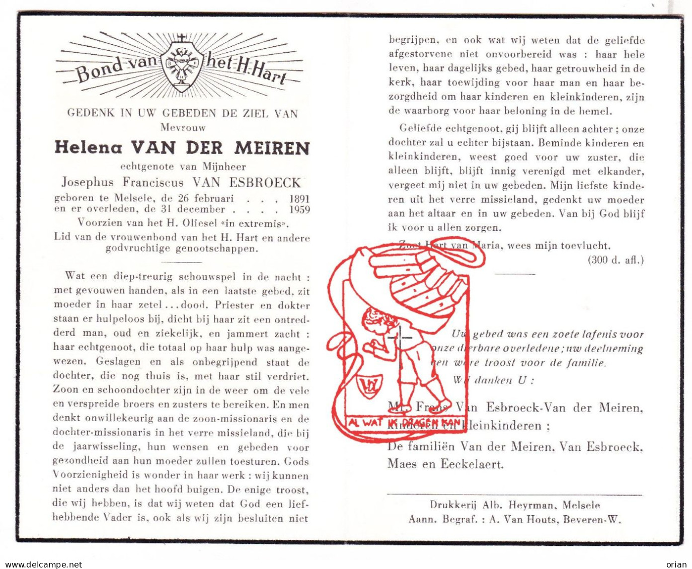 DP Helena Van Der Meiren ° Melsele Beveren-Waas 1891 † 1959 X Josephus Van Esbroeck // Maes Eeckelaert - Images Religieuses